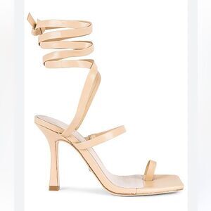 Raye Yox Heels in nude wrap around ankle ribbon strappy sandals shoes Revolve